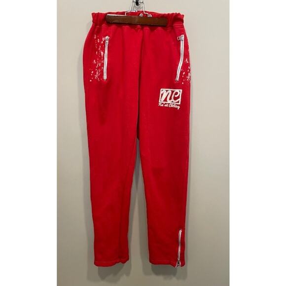 Nas'ii Red Sweats Track Suit Zipper Paint Splatter Streetwear Size Med - Picture 2 of 15